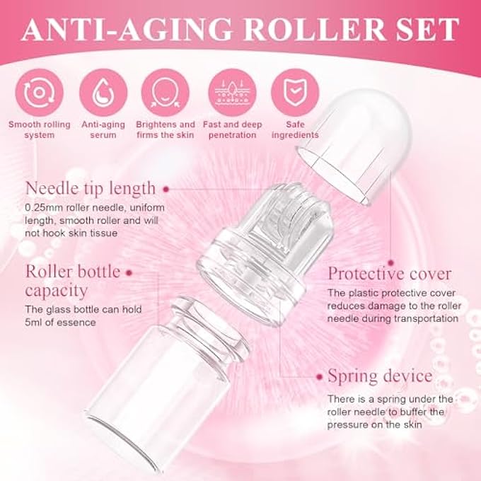 STRBOXONG نظام الحقن الدقيق، مجموعة الإبر الدقيقة للوجه، حقن دقيق للوجه مع 6 أمبولات إبر دقيقة و 2 رولر مضمونة، حقن دقيق لمكافحة الشيخوخة، سيروم للوجه لتنعيم التجاعيد - Image 3